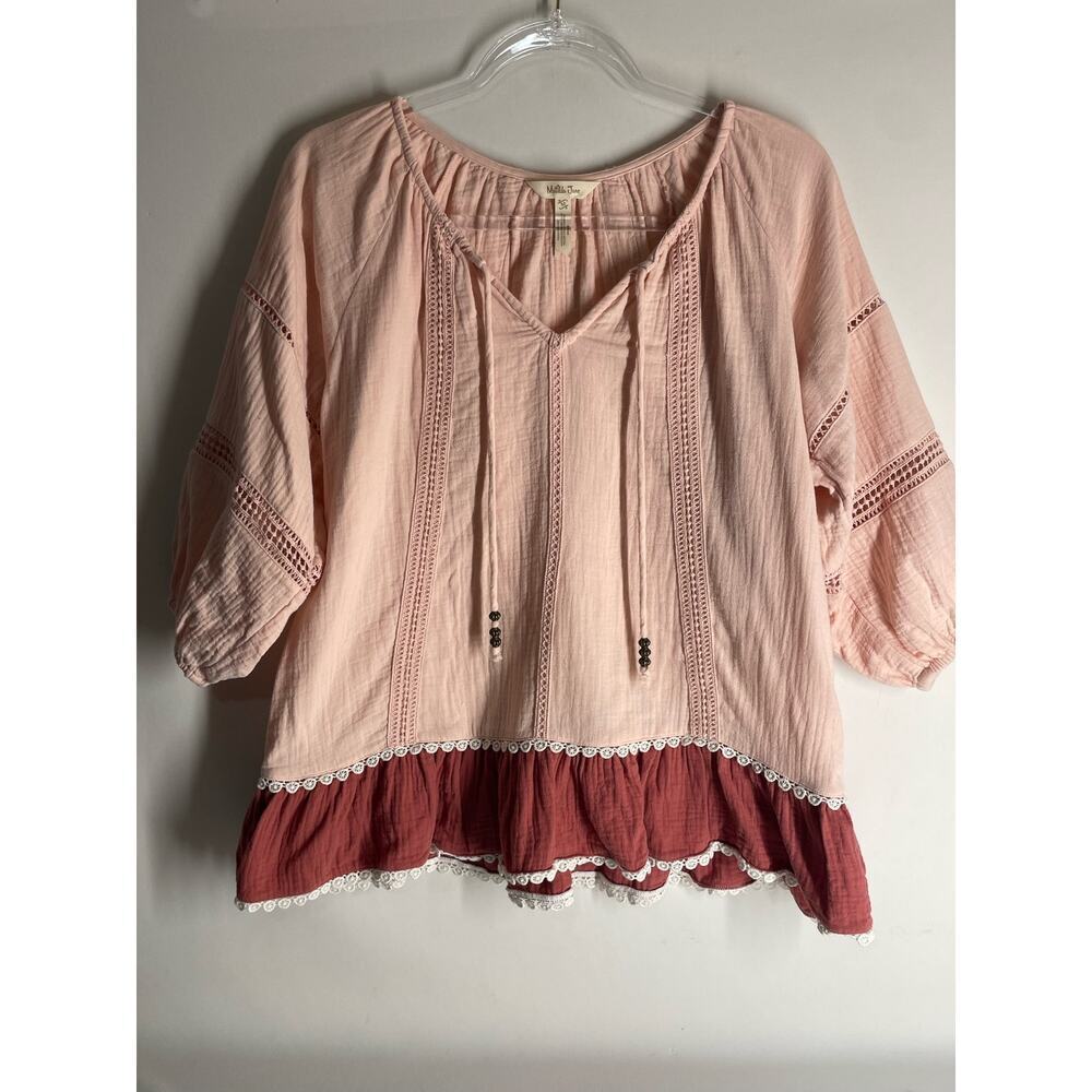 Matilda Jane Call Me Cute Pink V-neck 3/4 Sleeve Blouse Gauzy Size Medium
